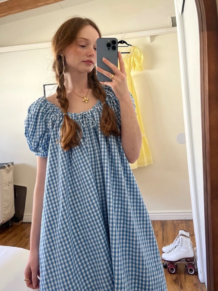 Oak & Meadow Blue Gingham Puff Sleeve Dress | Size Small | Nwt
